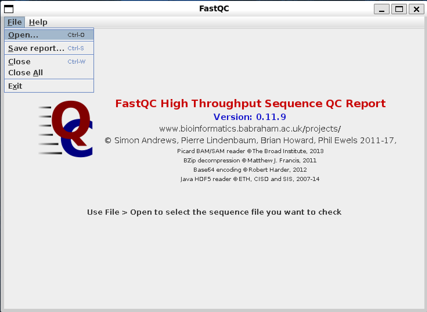 FastQC GUI Homepage